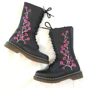 Dr. Martens Kiele Cherry Blossom Boots ~ 6 ~ Black Leather ~ Limited Edition
